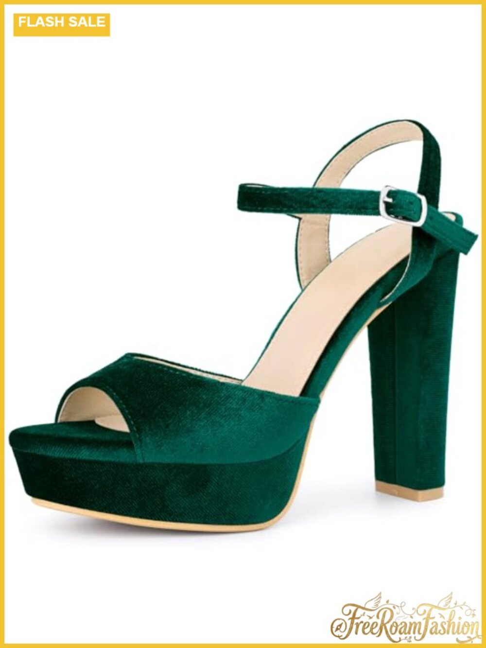 Chunky Platform Slingback Faux Velvet Heeled Sandals Ankle Strap